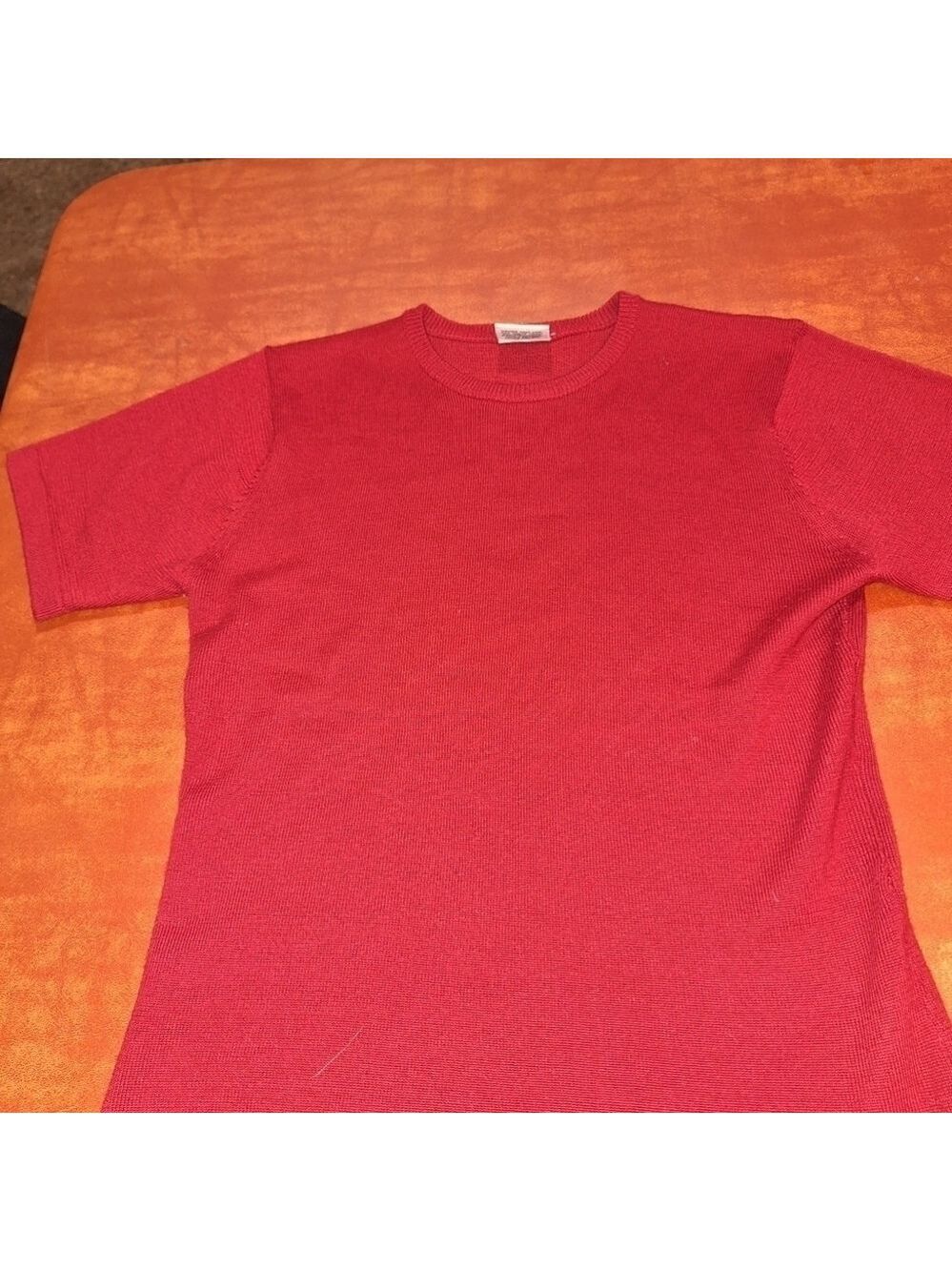 Hillard & Hanson Red Wool Acrylic Short Sleeve Sweater Medium